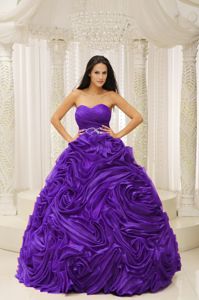 Elegant Purple Beading Waist Dresses of 15 with Rolling Flowers
