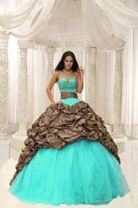 Mint Colored Quince Dresses with Leopard Waist and Pick-ups