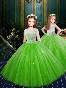 Scoop Floor Length Clasp Handle Little Girls Pageant Gowns for Party and Wedding Party with Appliques