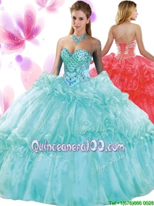 Super Light Blue Lace Up Sweetheart Pick Ups 15th Birthday Dress Organza Sleeveless