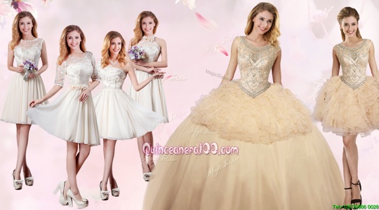 Free and Easy Scoop Champagne Sleeveless Floor Length Beading and Ruffles Lace Up Quinceanera Dress