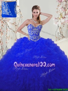 Shining Sweetheart Sleeveless Lace Up Quince Ball Gowns Royal Blue Tulle