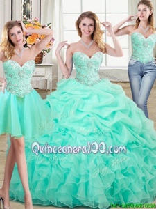 Spectacular Three Piece Sleeveless Beading and Ruffles and Pick Ups Lace Up Quinceanera Gown