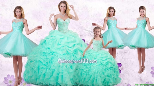 Inexpensive Pick Ups Apple Green Sleeveless Organza Lace Up Quinceanera Dress forMilitary Ball and Sweet 16 and Quinceanera
