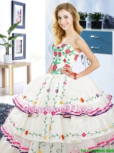 Adorable Sweetheart Sleeveless Organza and Taffeta Sweet 16 Dress Embroidery and Ruffled Layers Lace Up