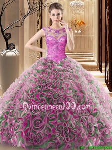 Nice Scoop Multi-color Sleeveless Beading Lace Up Quince Ball Gowns