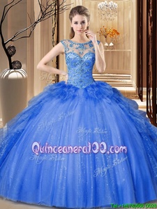 Enchanting Scoop Floor Length Ball Gowns Sleeveless Blue Sweet 16 Quinceanera Dress Lace Up