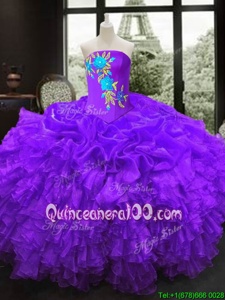 High Class Sleeveless Lace Up Floor Length Embroidery Sweet 16 Quinceanera Dress