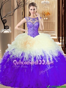 Scoop Floor Length Multi-color 15th Birthday Dress Tulle Sleeveless Spring and Summer and Fall and Winter Beading
