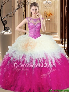 Unique Scoop Beading Sweet 16 Dresses Multi-color Lace Up Sleeveless Floor Length