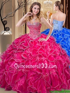 Colorful Floor Length Hot Pink 15th Birthday Dress Sweetheart Sleeveless Lace Up
