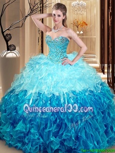 Smart Sweetheart Sleeveless Quinceanera Dress Asymmetrical Beading and Ruffles Multi-color Organza