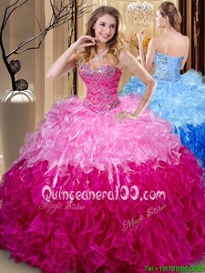Beauteous Beading and Ruffles 15th Birthday Dress Multi-color Lace Up Sleeveless Floor Length