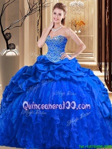 Top Selling Beading and Ruffles Sweet 16 Quinceanera Dress Royal Blue Lace Up Sleeveless Brush Train
