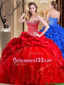 Red Sleeveless Beading and Ruffles Lace Up Sweet 16 Dress