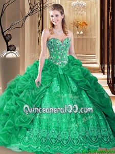 On Sale Pick Ups Green Sweet 16 Dresses Sweetheart Sleeveless Court Train Lace Up