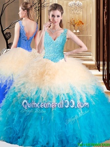 Discount Floor Length Zipper Quinceanera Dresses Multi-color and In forMilitary Ball and Sweet 16 and Quinceanera withAppliques and Ruffles