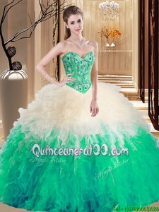 Dramatic Multi-color Ball Gowns Embroidery and Ruffles Quinceanera Dress Lace Up Tulle Sleeveless Floor Length