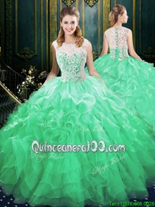 Green Quince Ball Gowns Scoop Sleeveless Brush Train Zipper