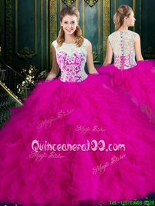 Modest Scoop Fuchsia Sleeveless Tulle Zipper Sweet 16 Dress forMilitary Ball and Sweet 16 and Quinceanera