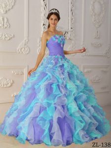 Colorful Ruched Strapless Dress for Sweet 16 with Ruffles