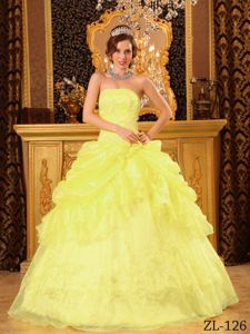 Strapless Yellow Sweet 15/16 Birthday Dress with Pick-ups