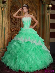 Lovely Apple Green Ruffled Sweet 15 Dresses with Pick-ups