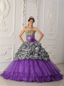 Unique Purple Organza Appliques Sweet 16 Dress with Zebra Print