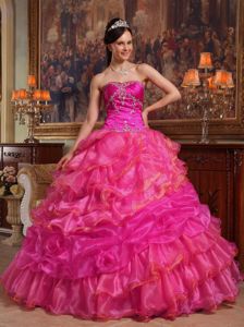 Noble Organza Pick-ups Beading Dresses Quinceanera in Coral Red