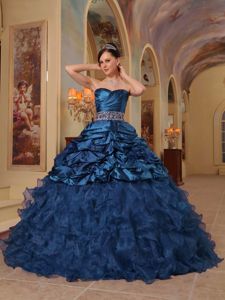 Navy Blue Sweetheart Sweet 16 Dresses with Pick-ups and Ruffles