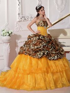 Special Leopard Printed Beading Sweet Fifteen Dress on Promotion