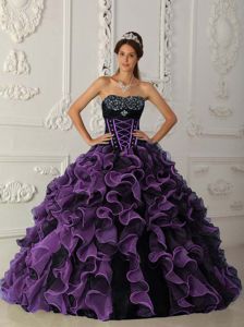 Purple Ruffles Sweetheart Dress Quinceanera with Beading in Vogue