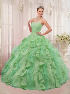 Sweet Beading Sweetheart Dress for Quince with Two-toned Ruffles