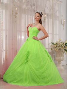 Newest Spring Green Hand Made Flowers Sweet 16 Dresses in Tulle