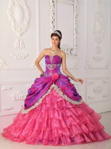 Multi-color Pick-ups and Ruffle Dress for Sweet 16 with Appliques