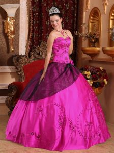 Fashionable Fuchsia Sweetheart Dress for Quince with Embroidery