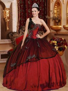 Modest Rust Red One Shoulder Quinceanera Gowns with Appliques