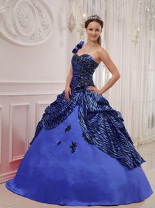 2014 Zebra Printed One Shoulder Dress Quinceanera with Appliques