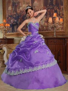 Purple Organza Ruche Dresses Quinceanera with Appliques Decorate