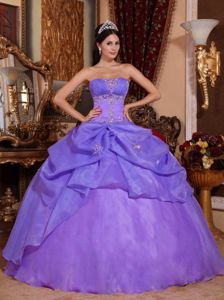 Organza Strapless Appliques Purple Dress for a Quince for Summer