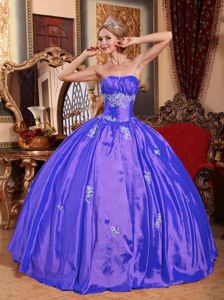 Popular Appliques Ruche Taffeta Sweet Sixteen Dress in Slate Blue