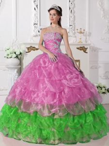 Colorful Organza Multi-tiered Dresses for a Quince with Appliques