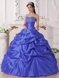 Blue Pick-ups Dress for Sweet 16 with Beaded and Ruche Bodice