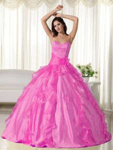 Popular Hot Pink Ball Gown Sweetheart Ruffled Quince Dresses