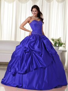 Ball Gown Embroidery Pick Ups Dress for Quince in Royal Blue