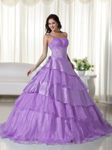 One Shoulder Appliqued Ruffled Lilac Quinces Dresses