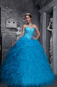Aqua Blue Ball Gown Quinceanera Dresses with Rhinestones