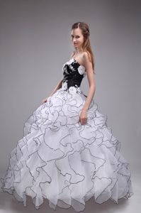Trendy Flowers Appliqued White and Black Dress for Quinceanera