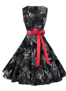 Black Mother of the Bride Dress Prom and Party and For with Sashes ribbons and Pattern Scoop Sleeveless Zipper