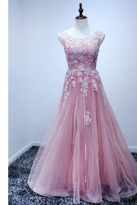 Hot Selling Scoop Pink Sleeveless Appliques Floor Length Mother Dresses